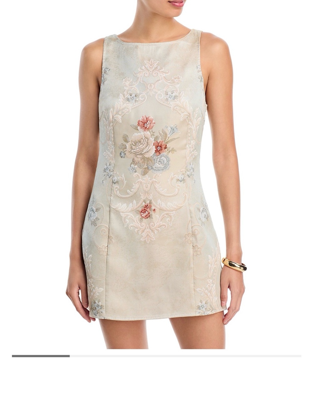 Aqua Jacquard Rose Sleeveless Mini Dress
